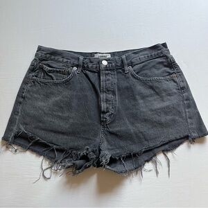 AGOLDE Parker cotton black high rise raw fray cutout denim jean shorts